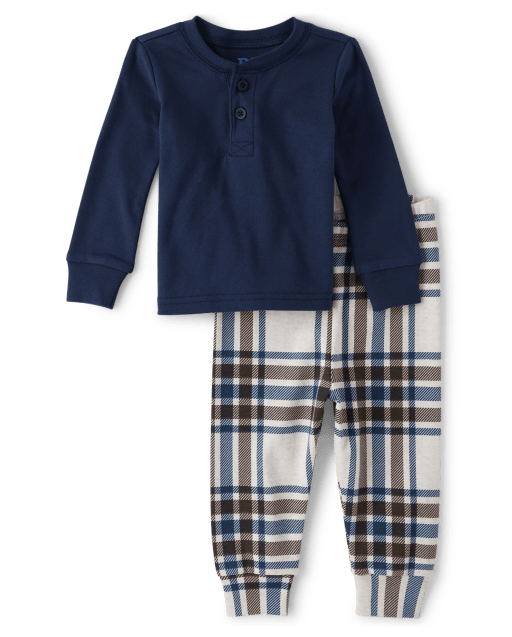 Baby And Toddler Boys Long Sleeve Plaid Henley Snug Fit Cotton Pajamas TAN The Children s Place CA