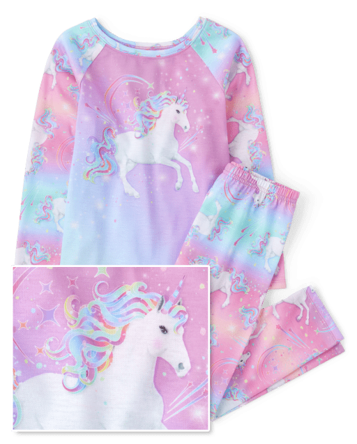 Pijama Unicornio Ombre Manga Larga Raglán para Niñas | The Children's Place - BOXING NEON