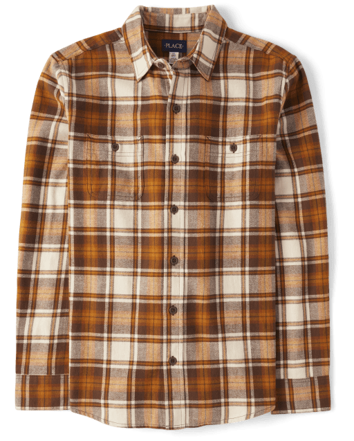 Mens Matching Family Long Sleeve Plaid Flannel Button Up Shirt The