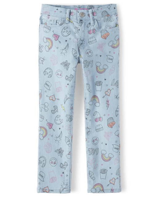 Girls Doodle Print Straight Jeans | The Children's Place - BRAMBLE WASH