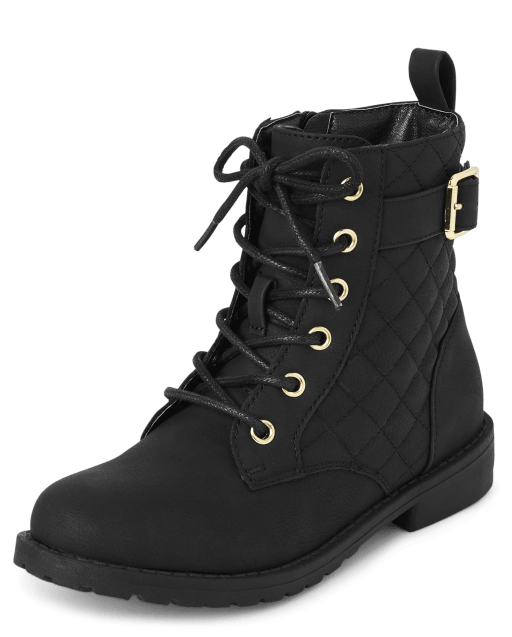 Girls Quilted Buckle Faux Leather Lace-Up Boots | The Children's Place ...