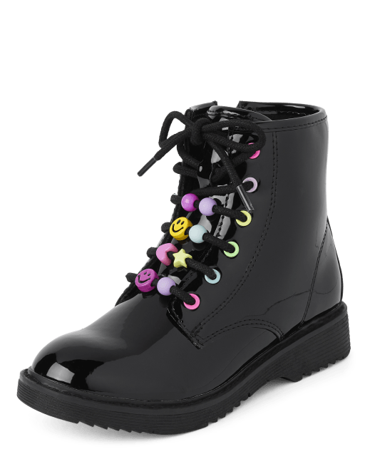 Girls Beaded Lace-Up Faux Patent Leather Boots | The Children's Place ...