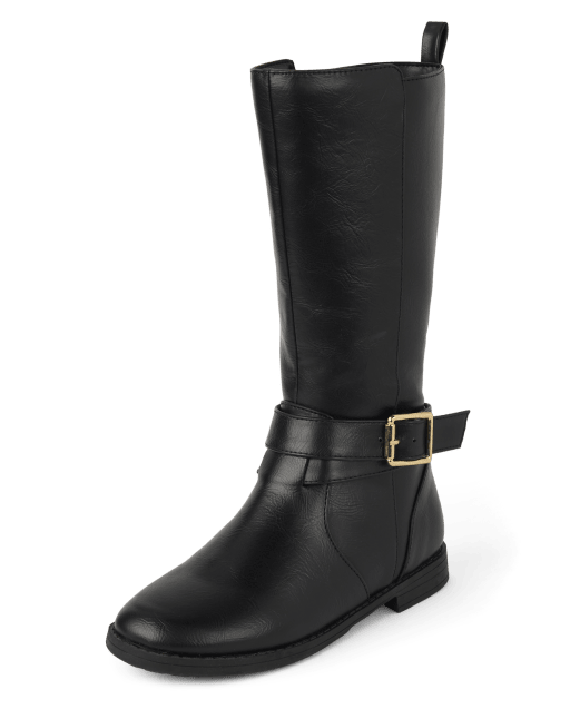 Girls Buckle Faux Leather Tall Boots