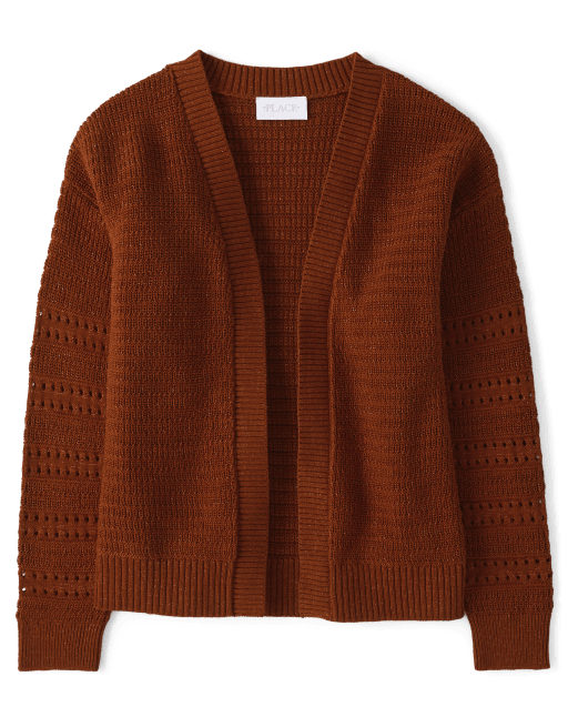 Girls Long Sleeve Shimmer Open Front Cardigan HOT SPICE The Children s Place
