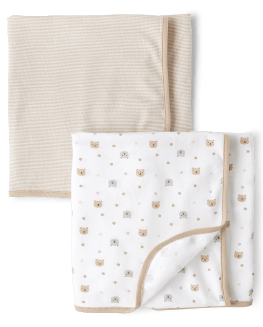 Unisex Baby Bear Print Swaddle Blanket 2 Pack WHITE The Children s Place CA