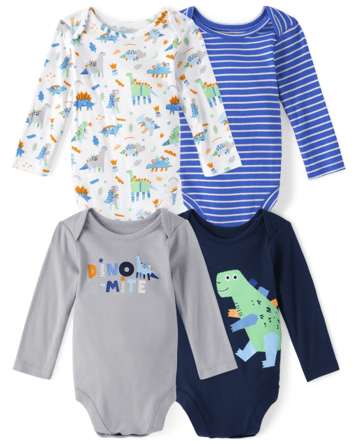 Baby Boys Long Sleeve Dino Print Bodysuit 4Pack The Children's Place