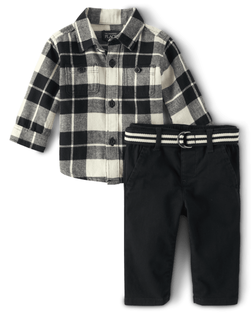 Baby Boys Matching Family Long Sleeve Plaid Flannel Button Up Shirt And