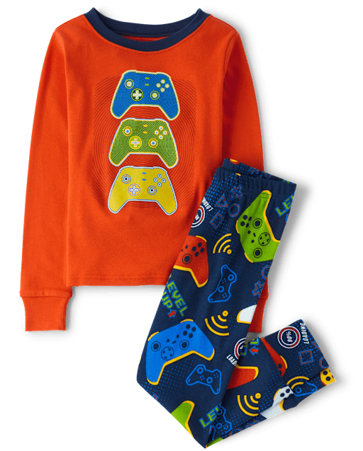 Boys Glow In The Dark Long Sleeve Gamer Snug Fit Cotton Pajamas BLUE The Children s Place