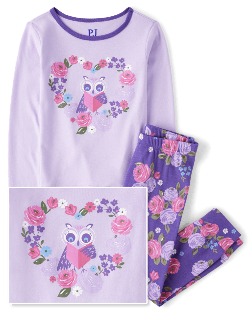 Girls Long Sleeve 'Sleeping Beauty' Floral Print Snug Fit Cotton Pajamas