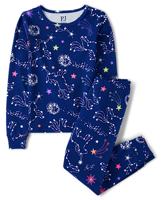 Girls Glow In The Dark Long Sleeve Unicorn Galaxy Snug Fit Cotton