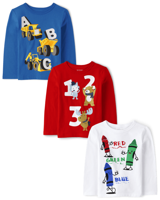 Baby And Toddler Boys Long Sleeve Education Graphic Tee 3Pack The