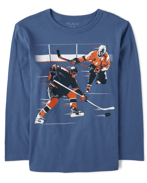 Boys Long Sleeve Hockey Graphic Tee