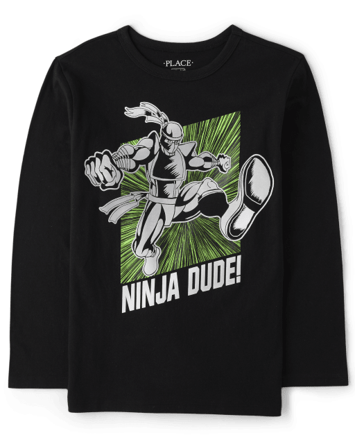 Boys Long Sleeve Ninja Dude Graphic Tee - BLACK | The Children's Place