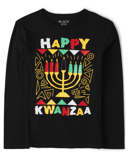 Unisex Kids Happy Kwanza Graphic Tee - Black