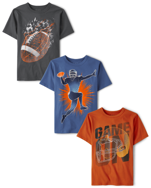 Boys Short Sleeve Football Graphic Tee 3Pack MULTI CLR The