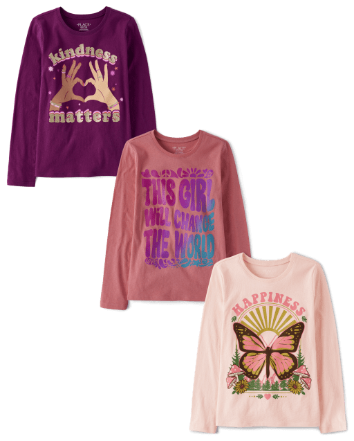 Campana Girls Zuri Half Sleeves T-Shirt - Kindness Print - Pink