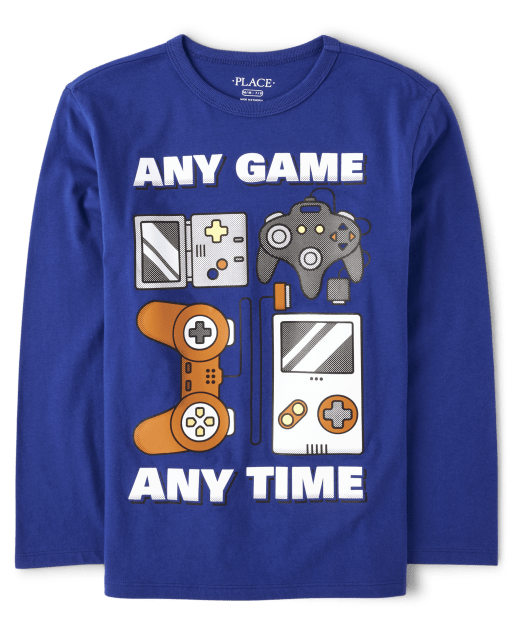 Boys Long Sleeve Any Game Graphic Tee - BLUE | The Children's Place