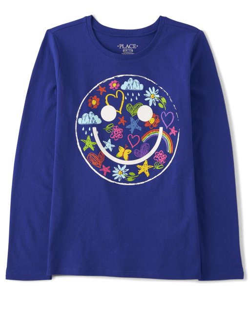 Girls Long Sleeve Happy Face Graphic Tee - PURPLE | The Children's