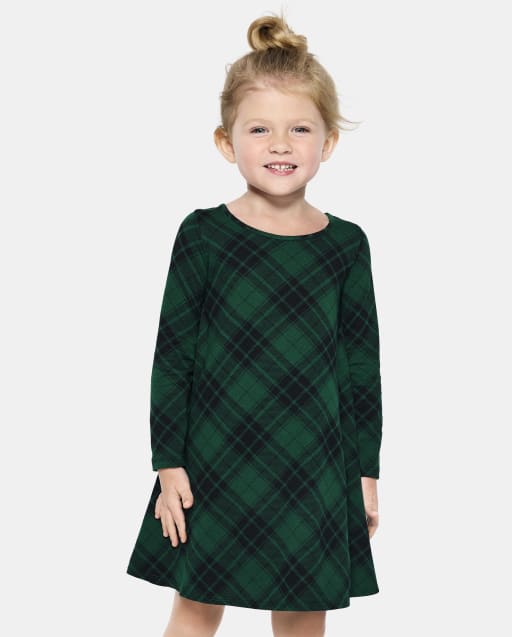 Baby And Toddler Girls Mix And Match Christmas Long Sleeve Plaid Knit Cut Out Dress SPRUCESHAD The Children s Place