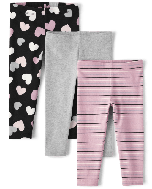 Toddler Girls Mix And Match Heart Print Knit Leggings 3Pack The