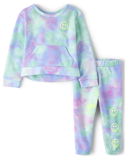 2-piece Kid Girl Tie Dyed Twist Knot Tee and Elasticized Pants Set