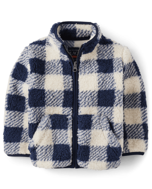 Plaid Boys Sherpa Jacket Kids Sherpa Lined Warm Fleece Plaid