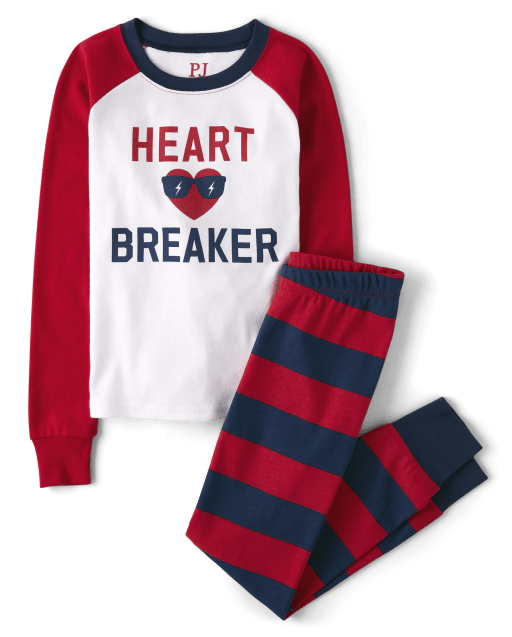 Boys Valentine s Day Long Raglan Sleeve Heart Breaker Snug Fit Cotton Pajamas RED The Children s Place