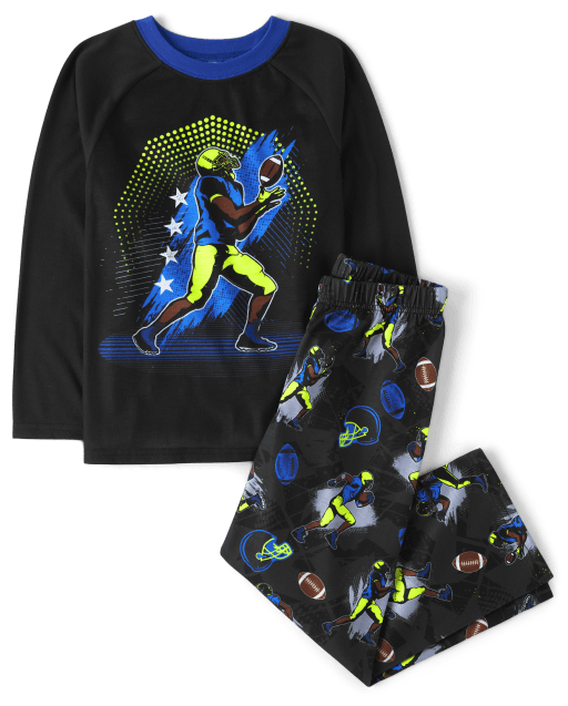 Boys Long Raglan Sleeve Football Pajamas BLACK The Children s Place