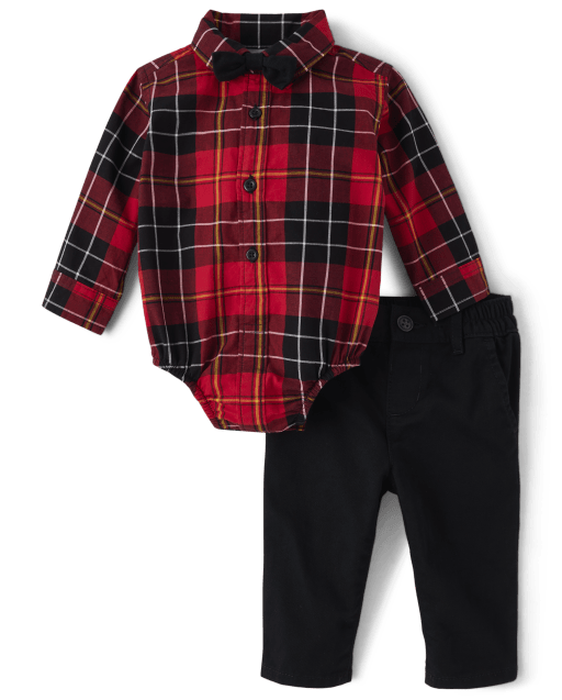 Baby Boys Matching Family Christmas Long Sleeve Plaid Poplin