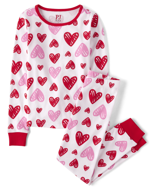 Girls Valentine s Day Long Sleeve Heart Snug Fit Cotton Pajamas WHITE The Children s Place CA