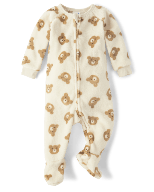 Baby And Toddler Girls Long Sleeve Bear Print Fleece Footed One Piece Pajamas WHITE The Children s Place CA