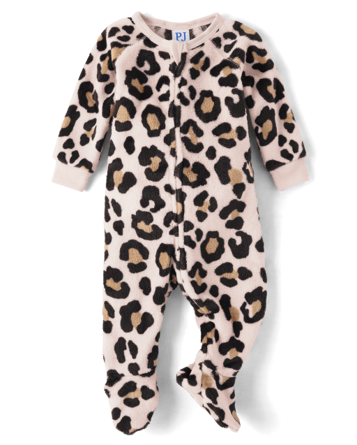Baby And Toddler Girls Long Sleeve Leopard Print Fleece Footed One Piece Pajamas PINK The Children s Place CA