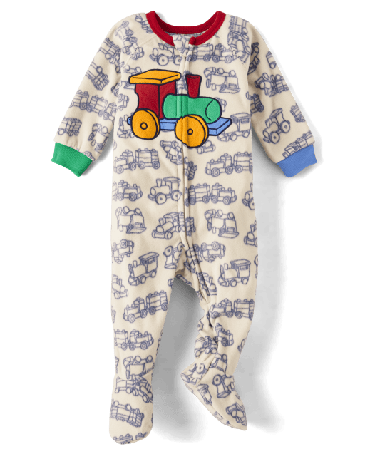 Baby And Toddler Boys Long Raglan Sleeve Train Print Fleece Footed One Piece Pajamas BROWN The Children s Place
