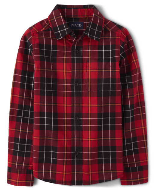 Boys Matching Family Christmas Long Sleeve Plaid Poplin Button Up Shirt CLASSICRED The Children s Place