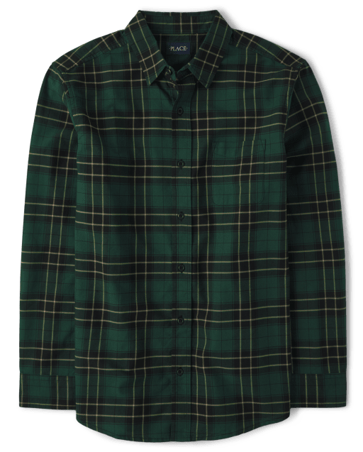 Mens Matching Family Christmas Long Sleeve Plaid Oxford Button Up Shirt GREEN The Children s Place