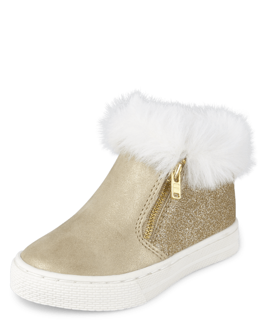 Toddler Girls Glitter Faux Fur Mid-Top Sneakers - METALLIC