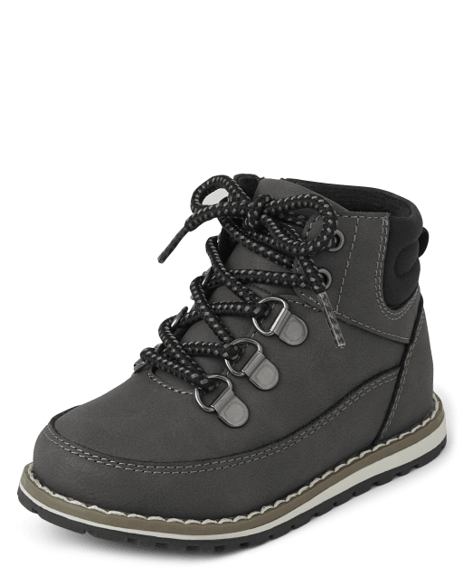 Toddler Boys Lace Up Faux Leather Hi Top Boots GREY The Children s Place