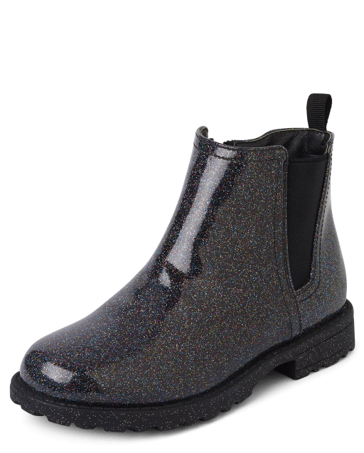 Girls Glitter Faux Leather Chelsea Boots BLACK The Children s Place