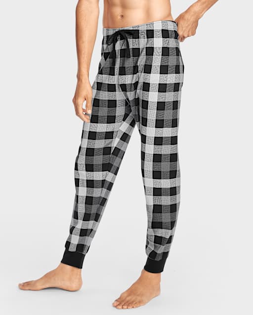 Pantaloni pigiama da uomo in flanella a scacchi bianchi e neri, pantaloni da salotto in morbido cotone, comodi indumenti da notte elastici in vita, pantaloni da notte invernali caldi, pantaloni da