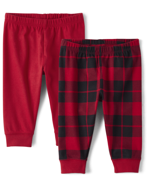 Baby Boys Buffalo Plaid And Solid Knit Pants 2-Pack