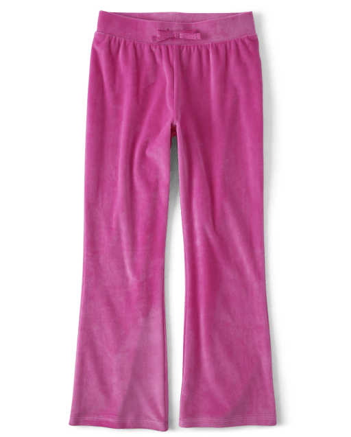 Stylish Pink Velour Flare Sweatpants