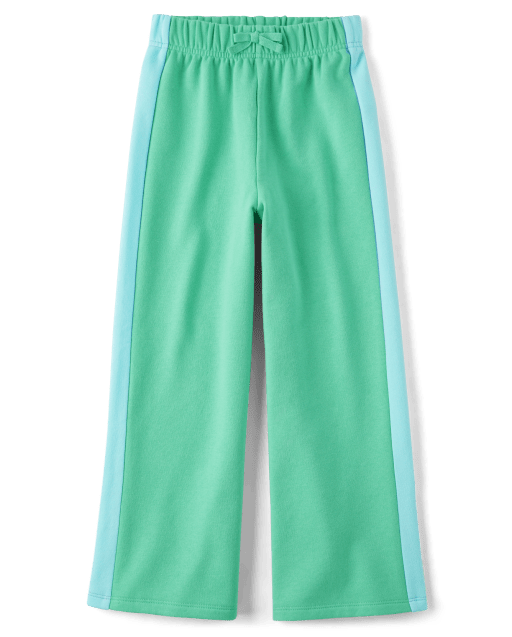 Girls Active Colorblock French Terry Knit Wide Leg Sweatpants