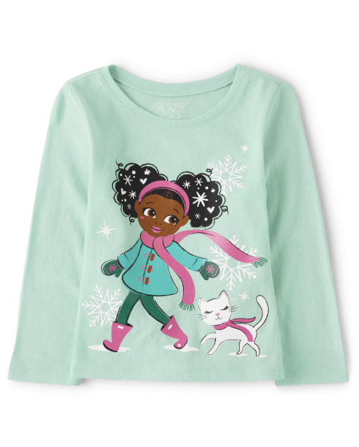 Baby And Toddler Girls Long Sleeve Winter Graphic Tee