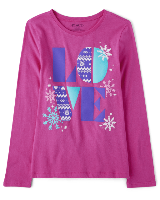 Girls Long Sleeve Love Graphic Tee - PINK | The Children's Place