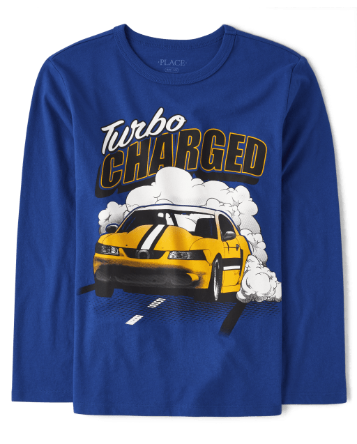 Boys Long Sleeve Race Car Graphic Tee - BLUE | The