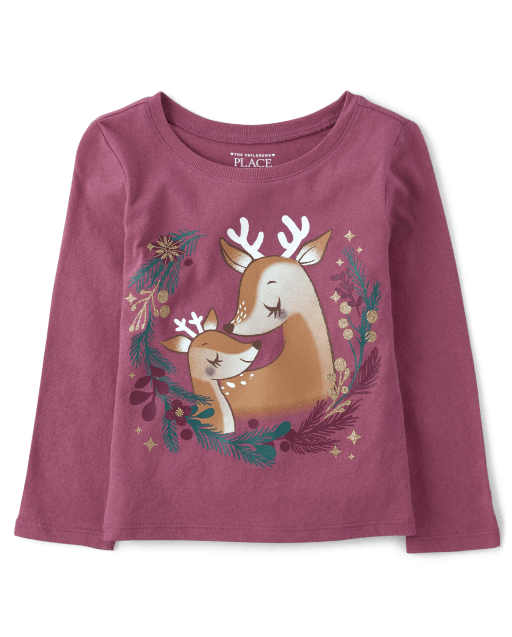 Baby And Toddler Girls Long Sleeve Reindeer Graphic Tee The Children