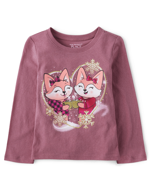 Baby And Toddler Girls Long Sleeve Fox Graphic Tee - PINK