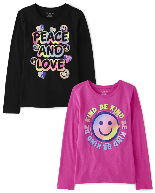 Girls Long Sleeve Peace And Love And Be Kind Happy Face