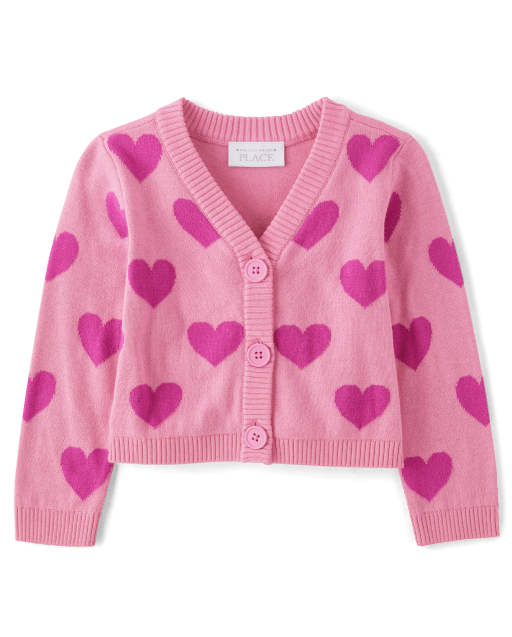 Toddler Girls Valentine s Day Long Sleeve Heart Print Cardigan BRIGHT PINK The Children s Place