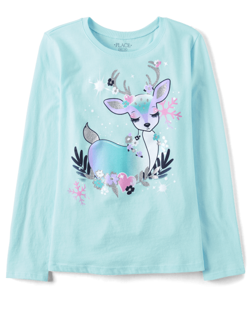 T-shirt Fille Mudd - Imprimé Cerf Bleu, Taille 4, 100% Coton, Neuf Avec étiquettes